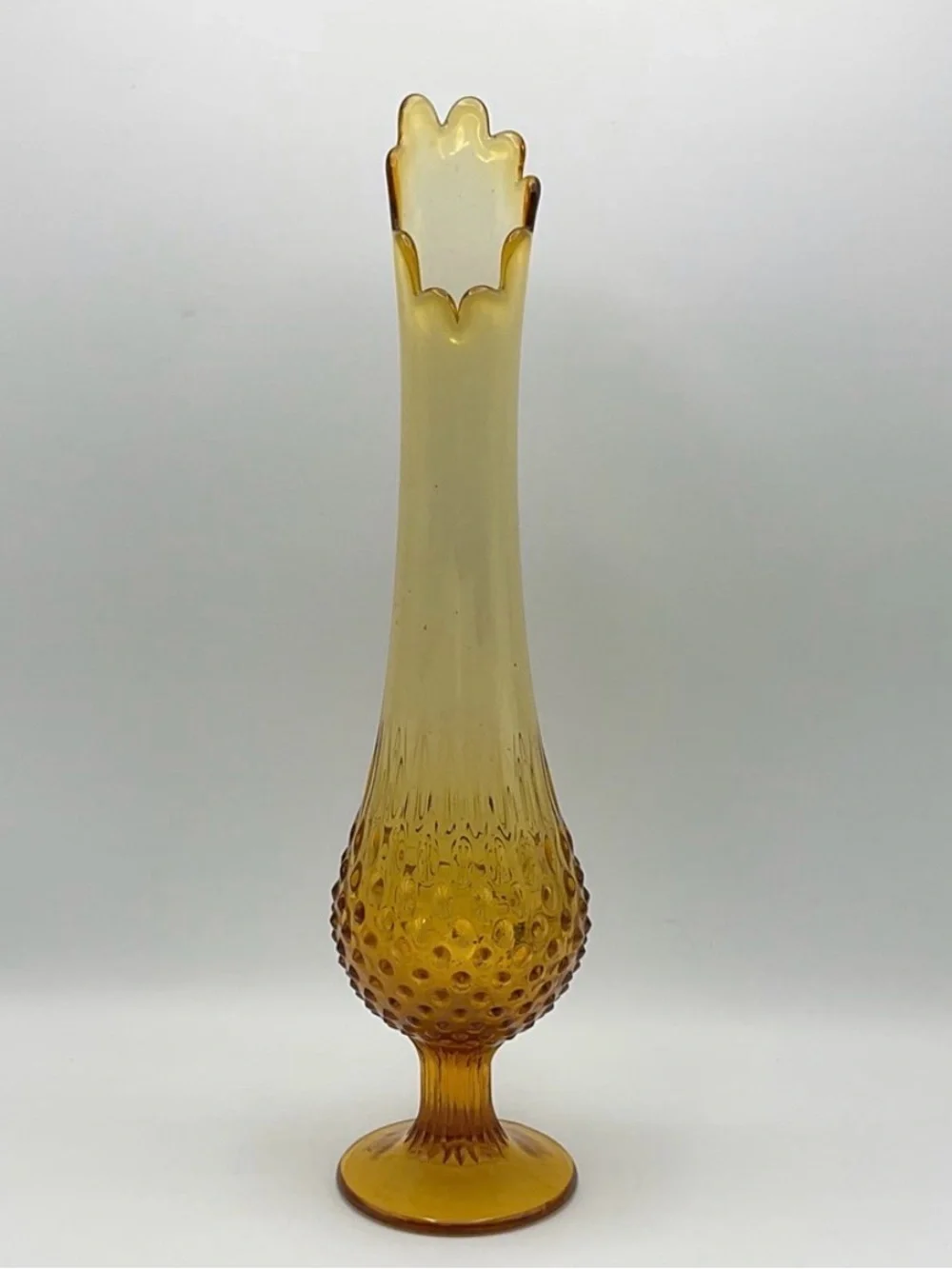 Fenton Mid-Century Modern Amber Hobnail Swung Pedestal Vase